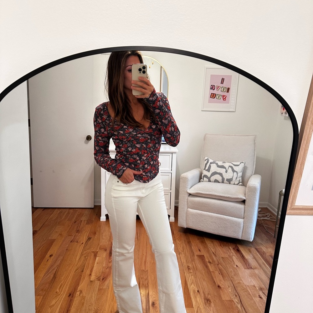 Free People Floral Long Sleeve Top - Blue and Red